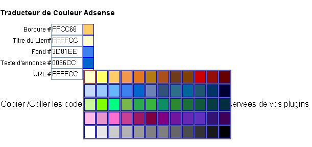colorpicker adsense couleur choix